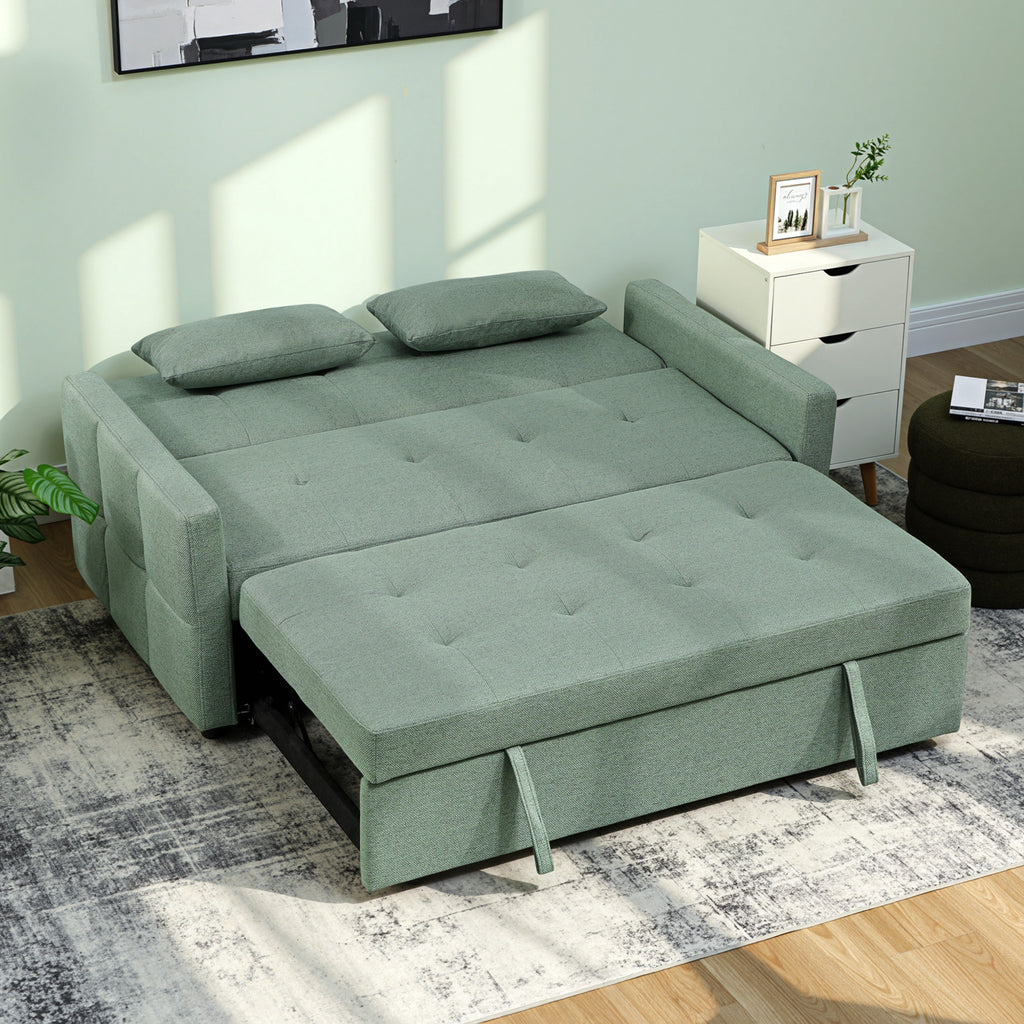 Three-Way 2 Seater Sofa Bed with Three-position back and Two Soft Pillows - Green