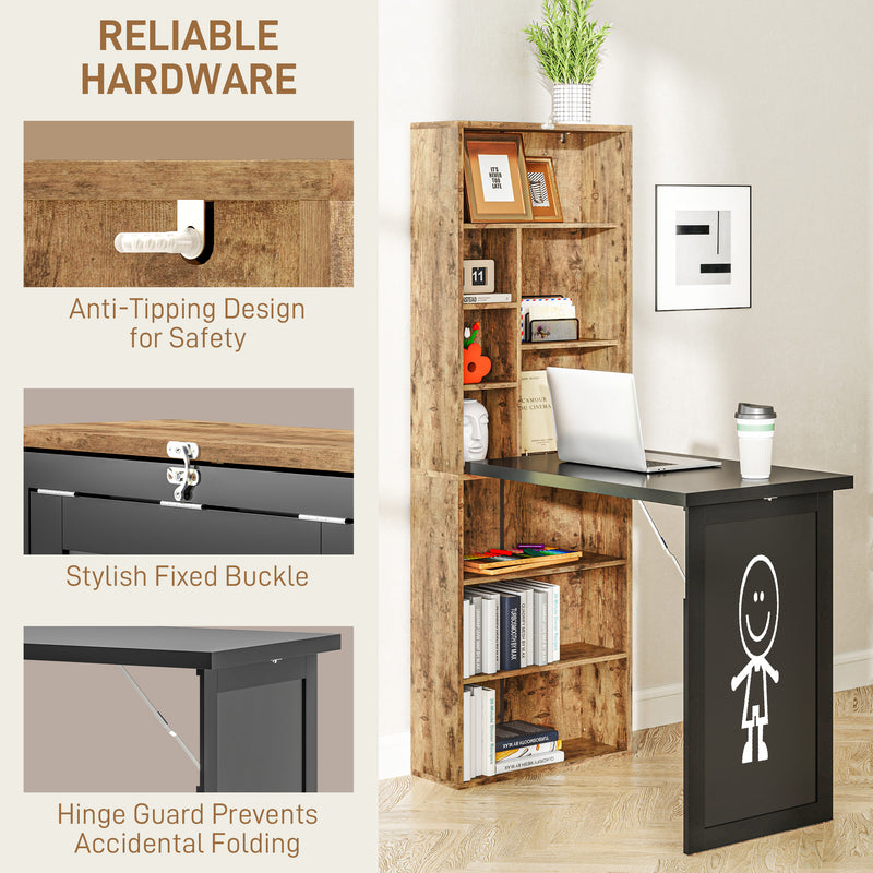 Fold-out desk with chalkboard – rustic brown & black – image 7