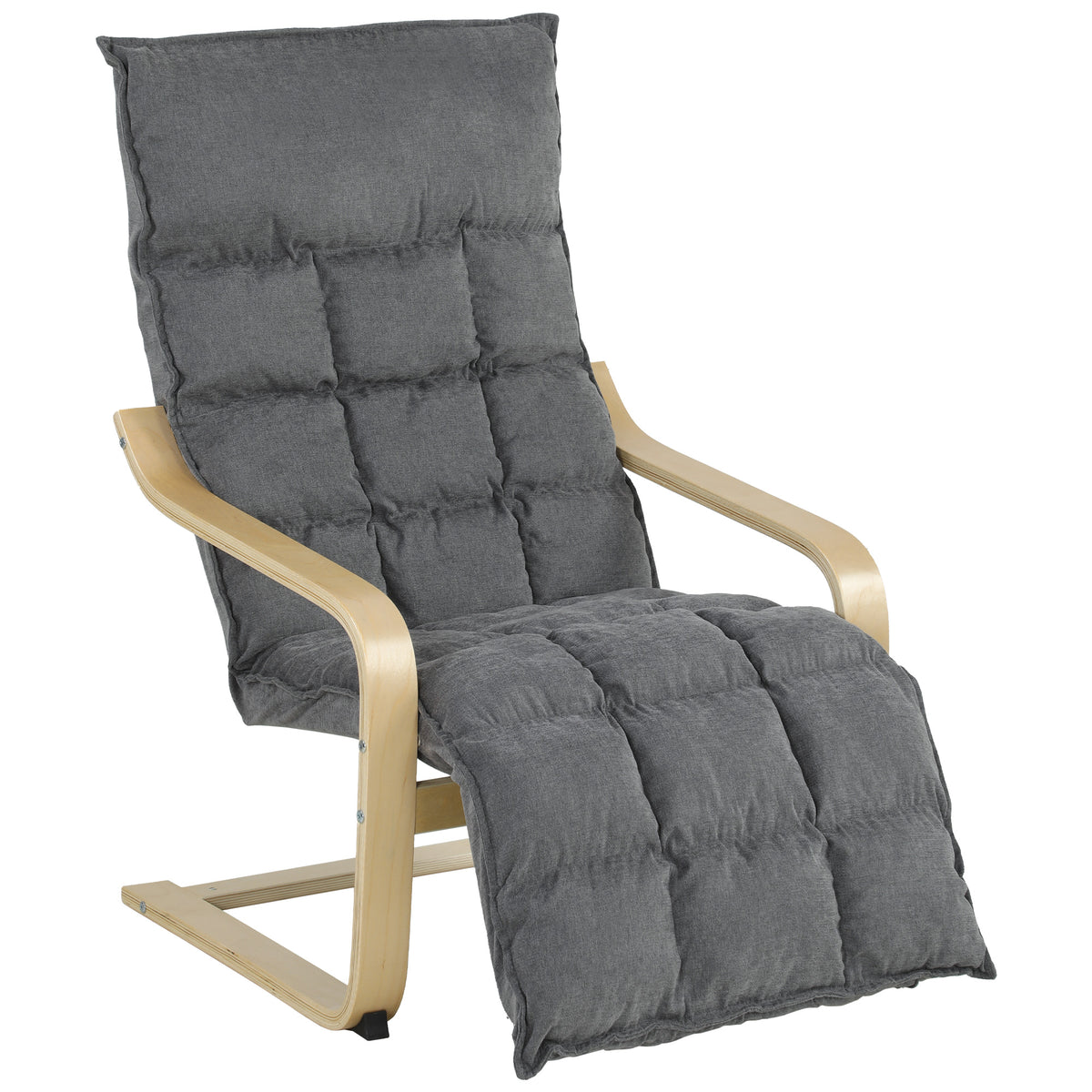 Linen Accent Chair with Integrated Footrest – Grey