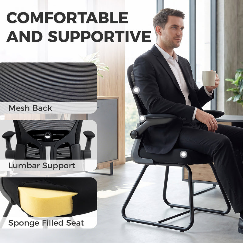 HOMCOM Reception Chair, Conference Meeting Office Chair with Flip-up Armrest, Mesh Backrest, Lumbar Support and Metal – view 5
