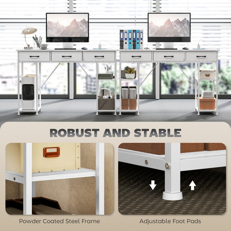 HOMCOM 120cm Computer Desk with Power Outlets, Office Desk Study Table with 3 Fabric Drawers and 4 Storage Shelves – view 7