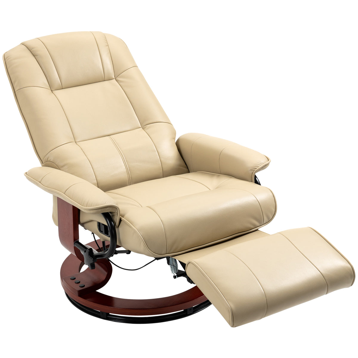 145° Swivel Faux Leather Recliner with Footrest – Cream