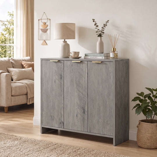 HOMCOM Sideboard Cabinet, Modern Storage Cabinet with 3 Doors and Adjustable Shelves for Living Room, Dining Room, Grey – view 2