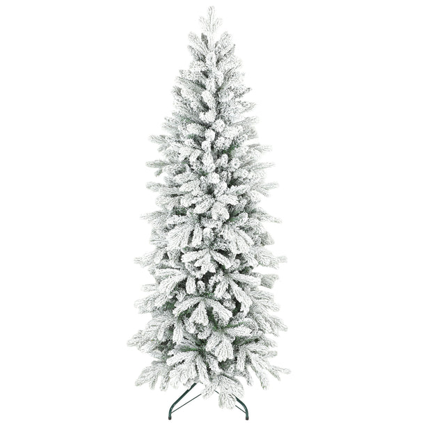 6ft slim pencil Christmas tree with green branches and frosted white tips