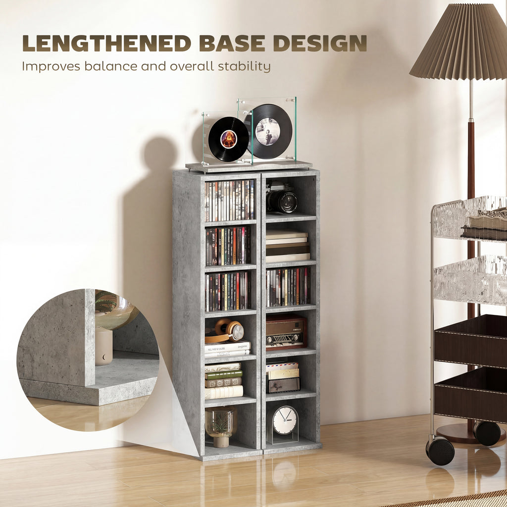 Set of 2 CD Media Display Shelf Unit Tower Rack with Adjustable Shelves, Grey