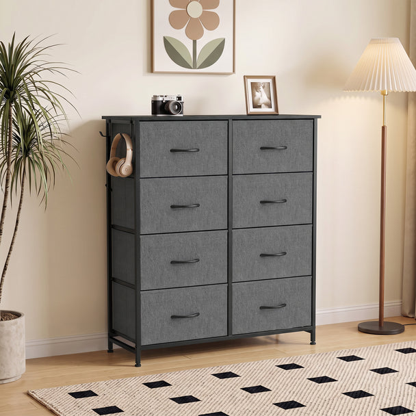 HOMCOM Chest of Drawers, Dresser for Bedroom with 8 Fabric Drawers, Tall Storage Unit w/ Side Storage Bag, Grey – view 2