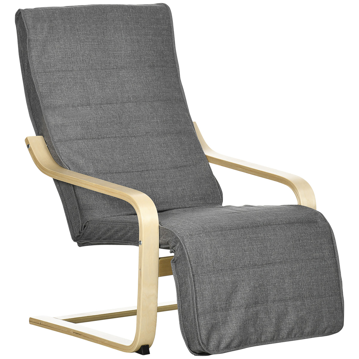 Birch Wood Lounge Chair with Adjustable Footrest – Dark Grey
