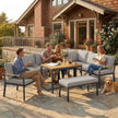 Outsunny 7 Seater Garden Furniture Set, Metal Garden Sofa Set with Cushions, Outdoor Furniture Conversation Sets, Light – view 10