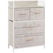 4-drawer fabric chest with natural wood-effect top and black steel frame