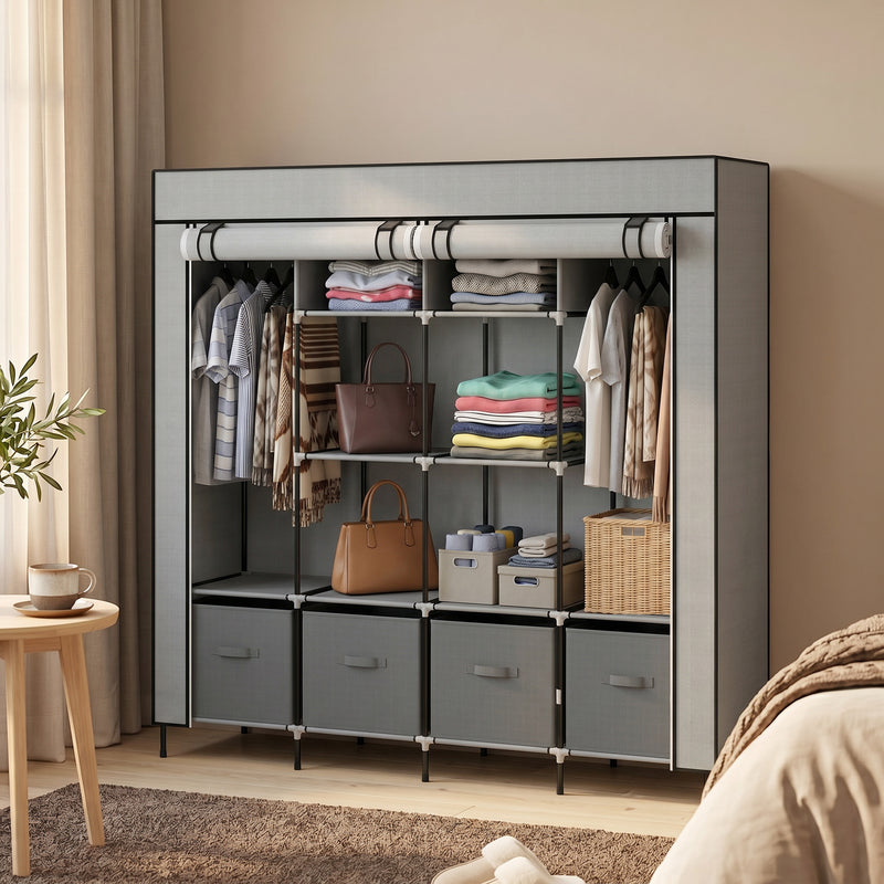 166 cm dark grey fabric wardrobe – image 2
