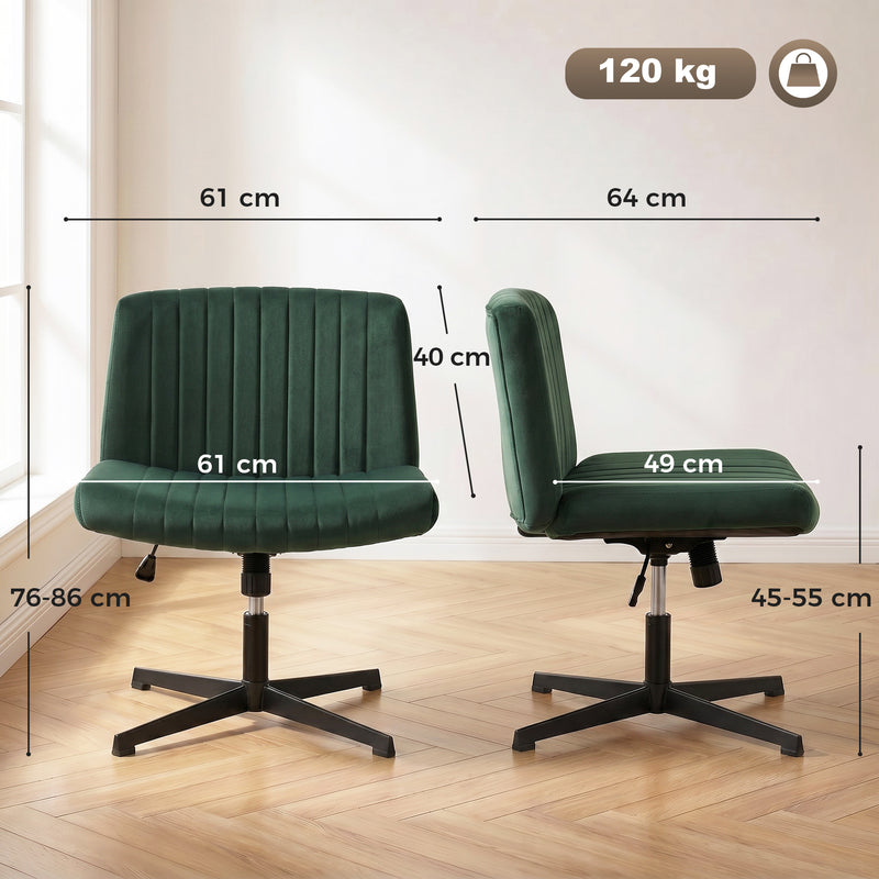 HOMCOM Flannel Criss Cross Legged Desk Chair, Armless Office Chair No Wheels, Green – view 3