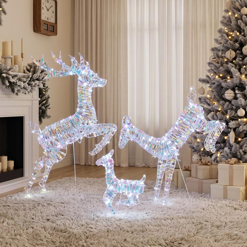 3-Piece Iridescent Light-Up Reindeer Family illuminated in a room