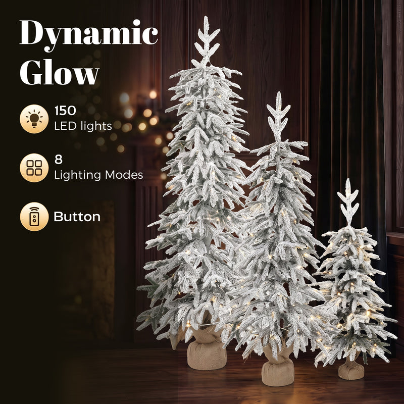 Set of 3 pre-lit flocked pencil trees, PE tips – image 5