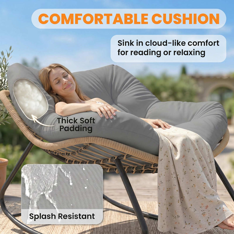 Outsunny Indoor Outdoor Rocking Chair, Oversized Rocking Egg Chair with Cushion for Living Room, Garden, Patio, Grey – view 5
