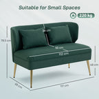 2 Seater Sofa, Linen-look Fabric Small Sofa with Wing Back, Thick Seat, Metal Legs, Dark Green