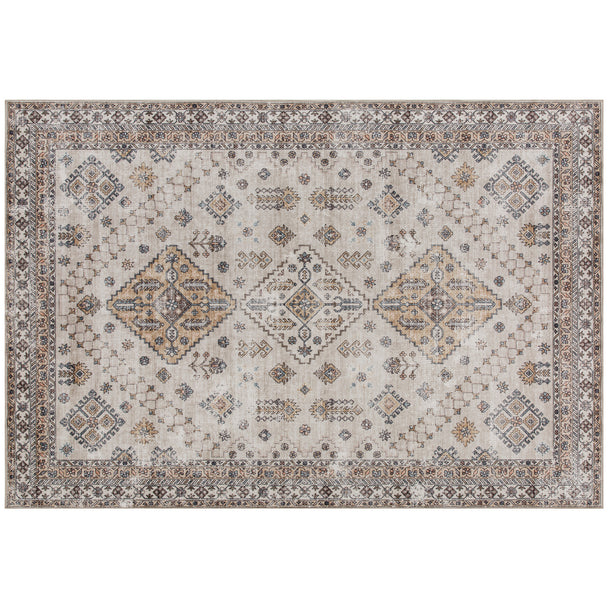 Beige vintage motif non-slip washable rug, 230 x 160 cm