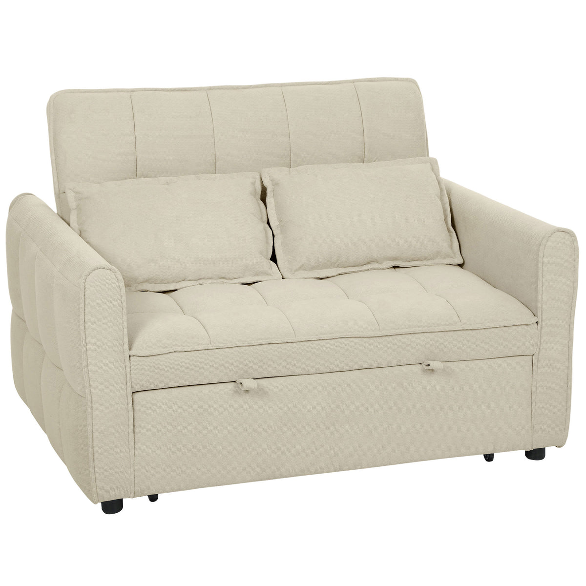 3-in-1 Corn Velvet Pull-Out Sofa Bed with 2 Pillows – Light Brown