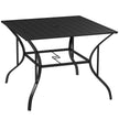Black 94 cm square slatted steel garden table with parasol hole