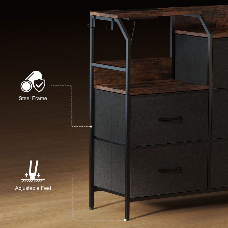 HOMCOM Chest of Eight Drawers, with Charging Station - Brown/Black – view 9