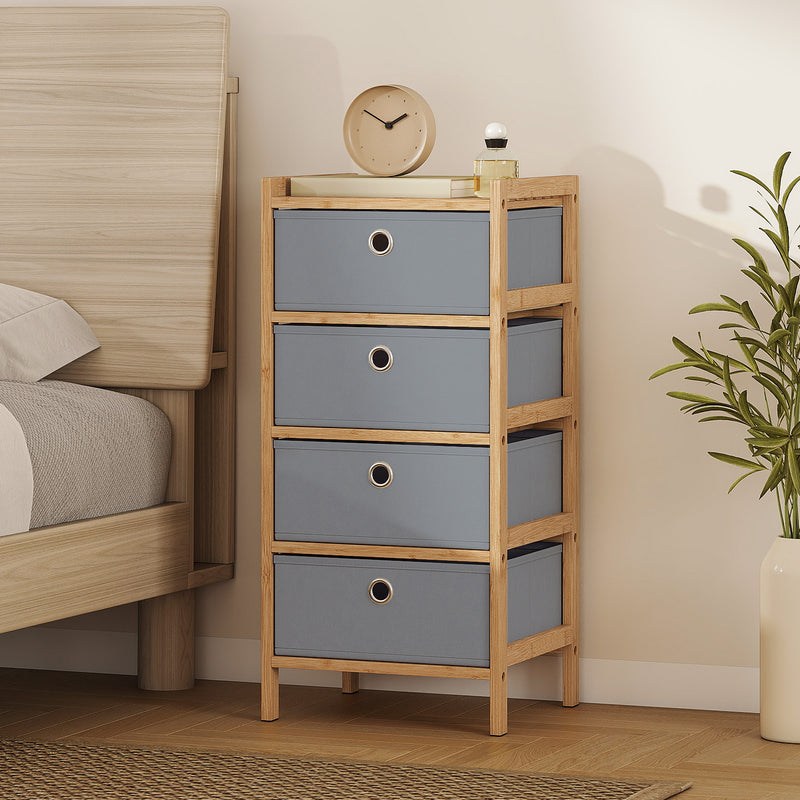 HOMCOM Chest of Drawers, 4 Fabric Drawers Narrow Dresser with Bamboo Frame, Light Grey – view 10