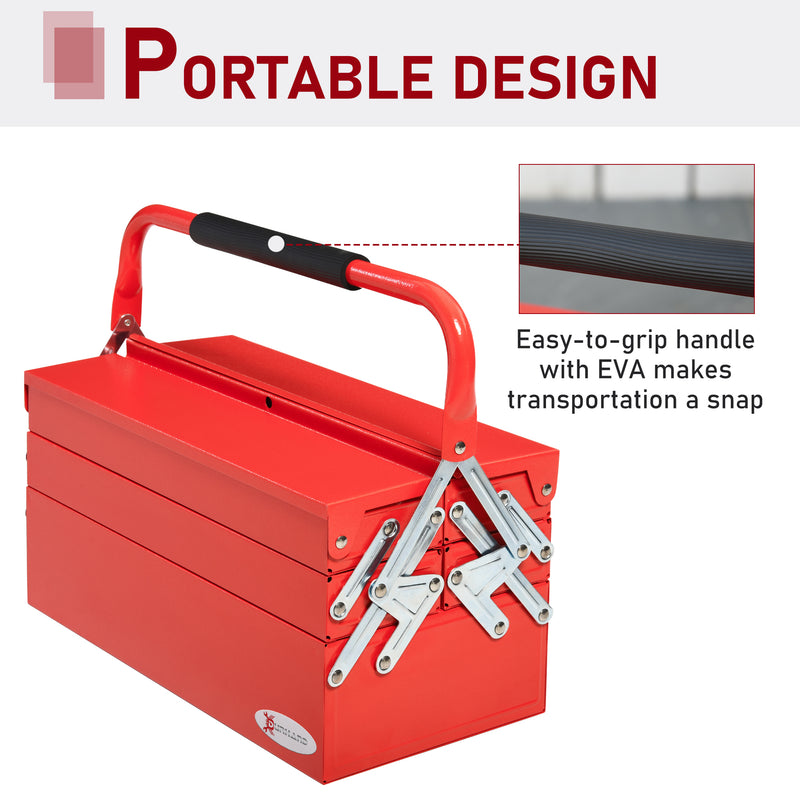 5-Tray Cantilever Steel Tool Box with Carry Handle – Red – image 5 of 9