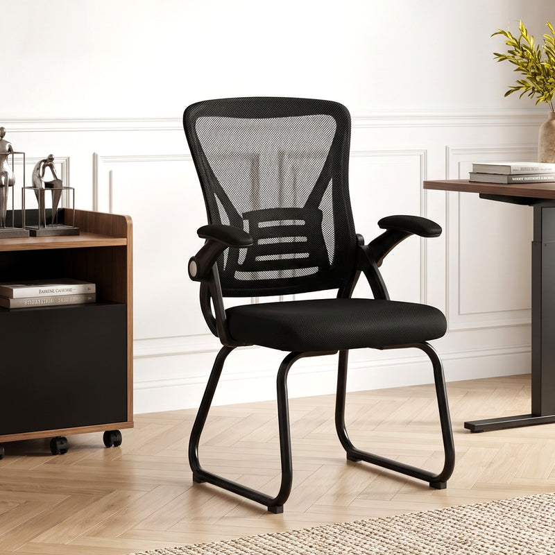 HOMCOM Office Chair, Ergonomic Desk Chair No Wheels with Mesh Backrest and Steel Legs for Home Conference Room, Black – view 2
