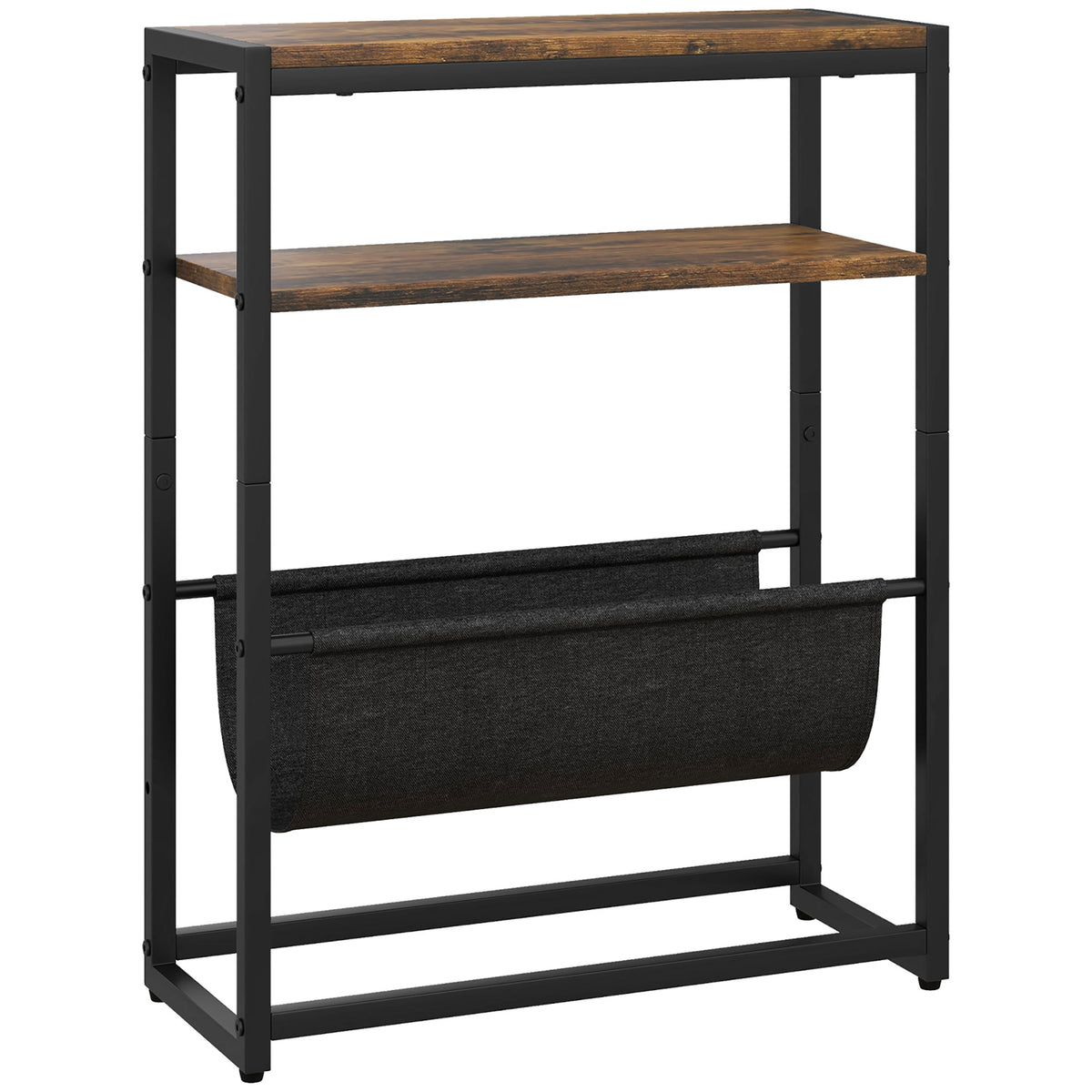 56 cm Narrow Side Table with Magazine Holder – Rustic Brown