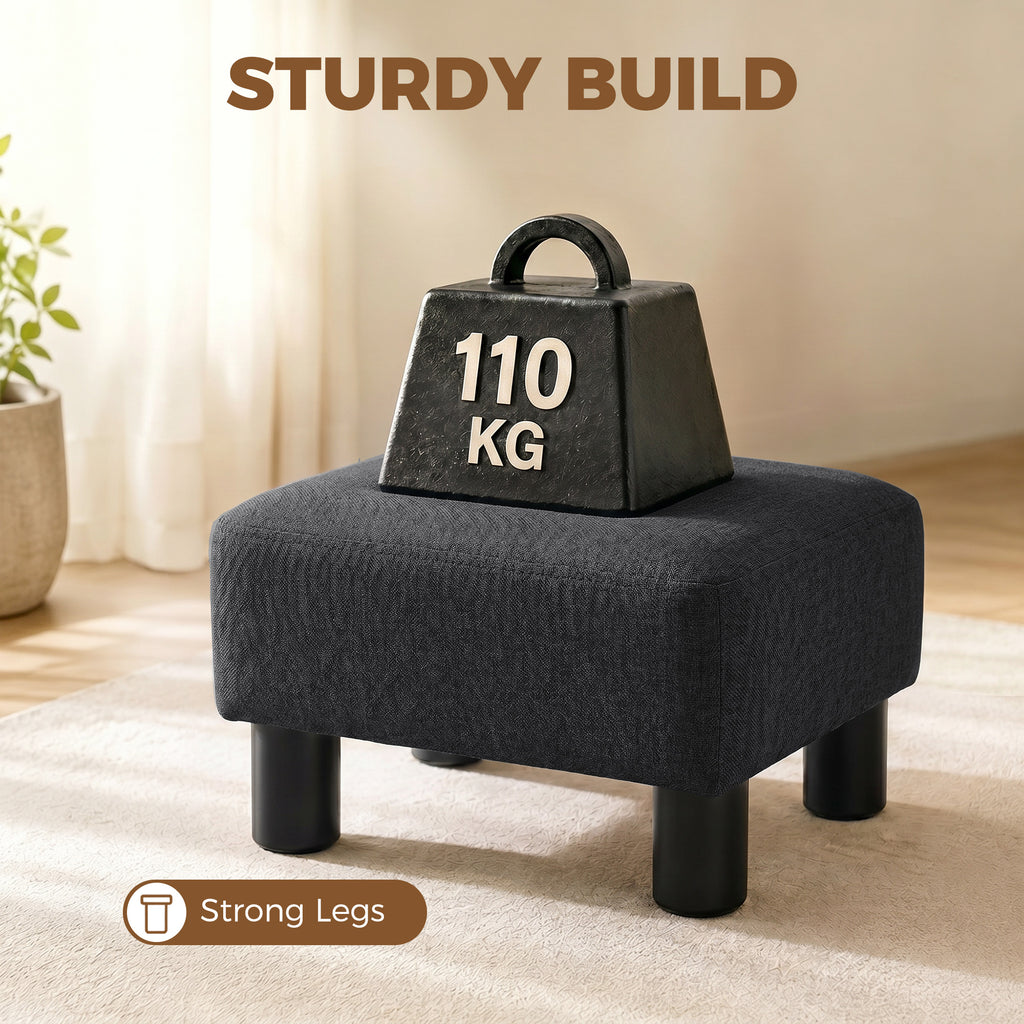 Linen Fabric Footstool Ottoman Cube with 4 Plastic Legs, Black