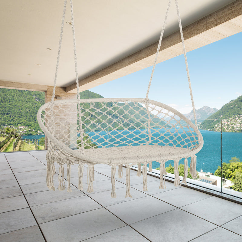 Outsunny Hanging Hammock Chair Cotton Rope Porch Swing with Metal Frame, Large Macrame Seat for Patio, Garden, Bedroom – view 8