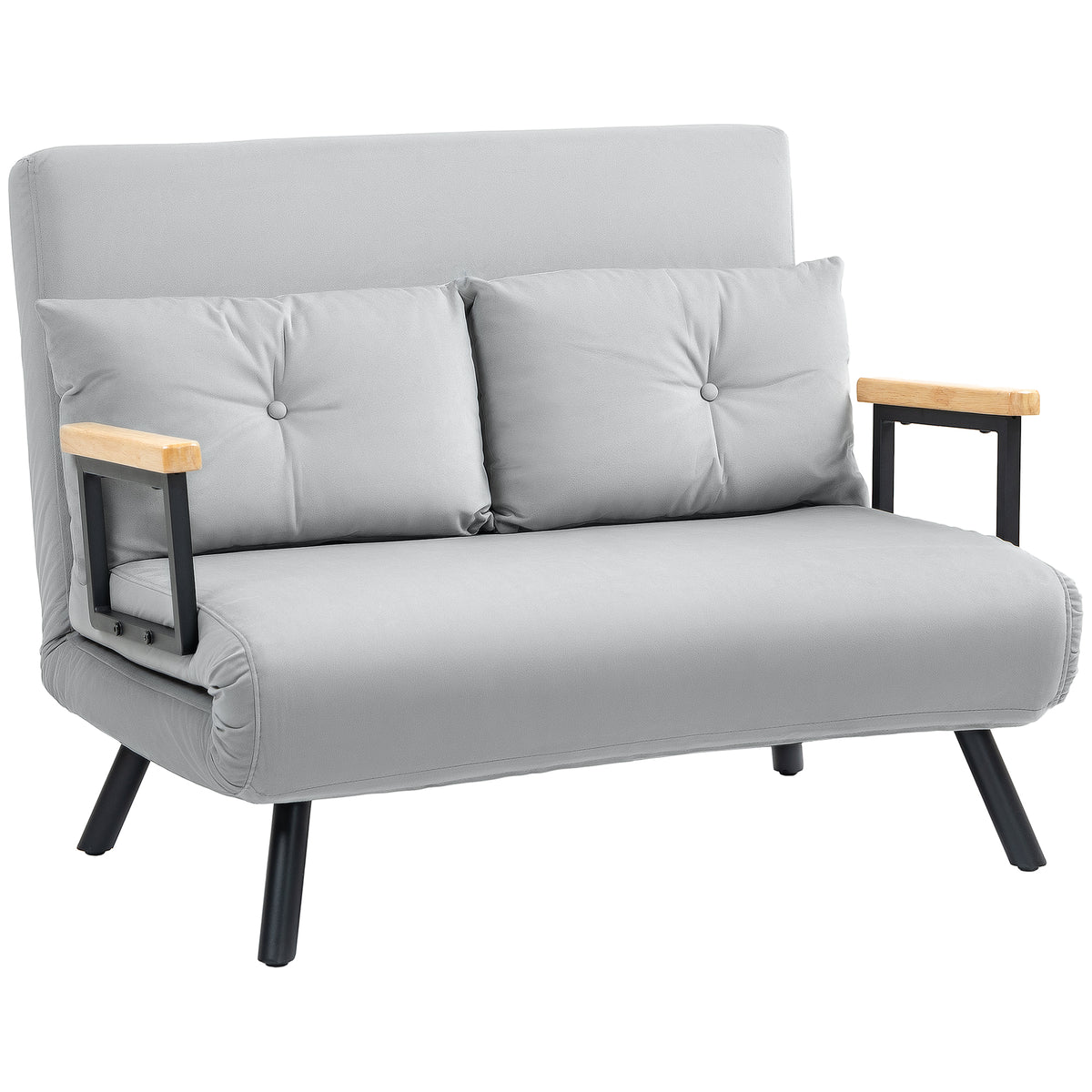 4-in-1 Velvet Double Sofa Bed with 5-Position Back – Light Grey