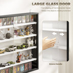 5-Tier Wall Display Cabinet,  Wall Mounted Display Case w/ 4 Adjustable Shelves, Glass Doors, 60x80cm, Black and White