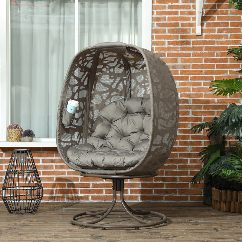 Outsunny Swivel Egg Chair with Cushions, Foldable Basket Seat and Metal Frame, Indoor Outdoor Lounge Chair for Balcony – view 2