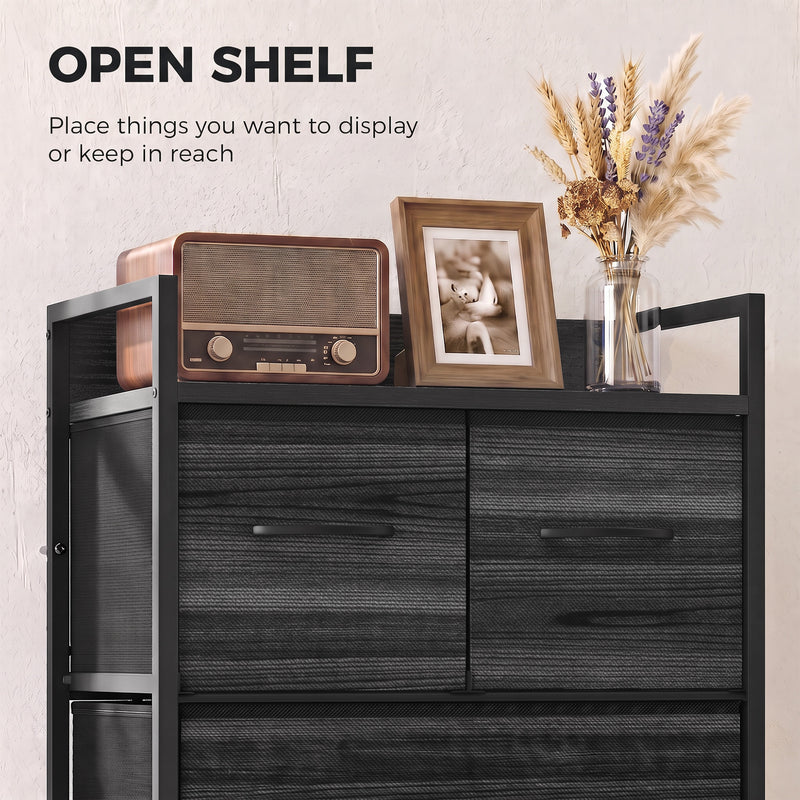 HOMCOM Rustic Chest of Four Fabric Drawers - Black Wood Effect – view 5