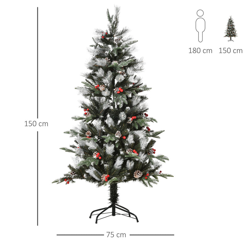 5ft snow-dipped tree with berries and pine cones – image 3