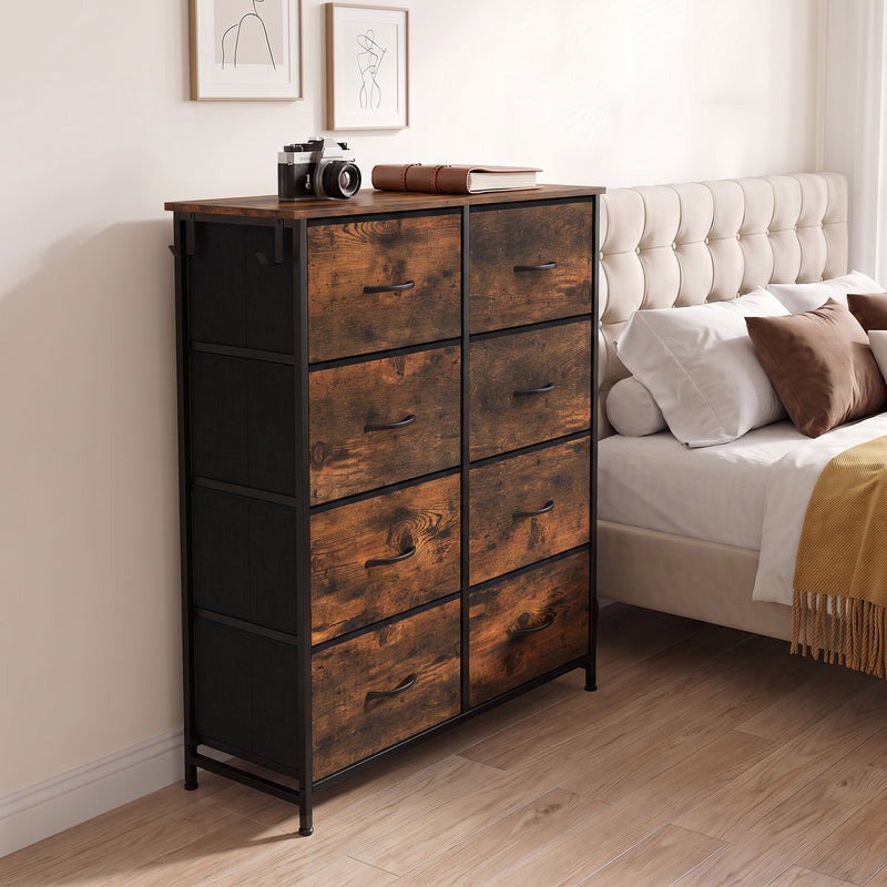 HOMCOM Chest of Drawers, Dresser for Bedroom with 8 Fabric Drawers, Tall Storage Unit w/ Side Storage Bag, Rustic Brown – view 9