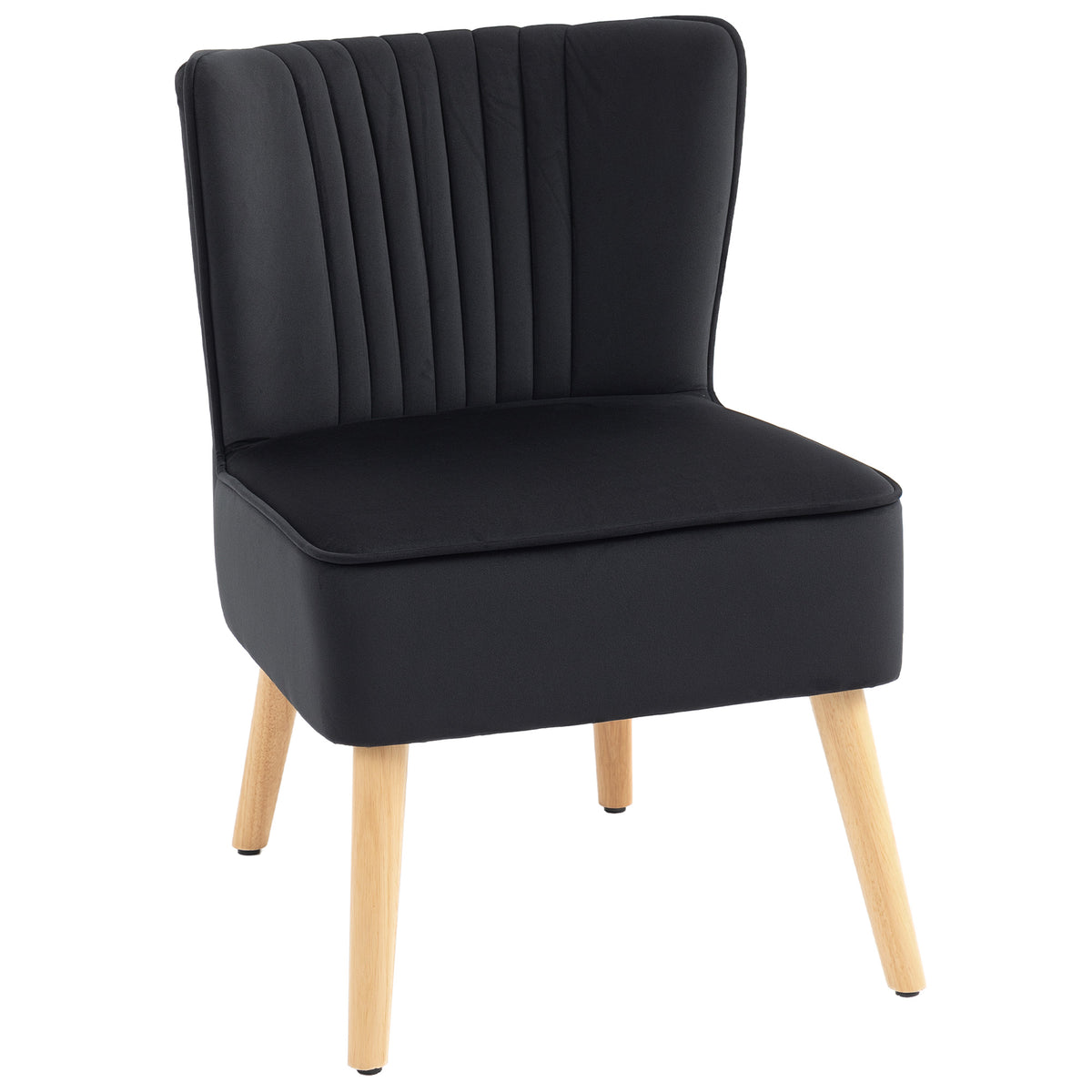 Velvet-Feel Armless Accent Chair with Wooden Legs – Black