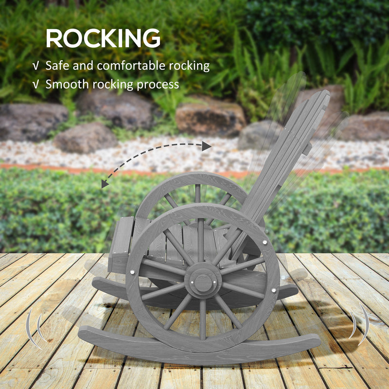 Outsunny Wooden Adirondack Rocking Chair Reclining Armchair Garden Furniture Patio Porch Rocker - Grey – view 4