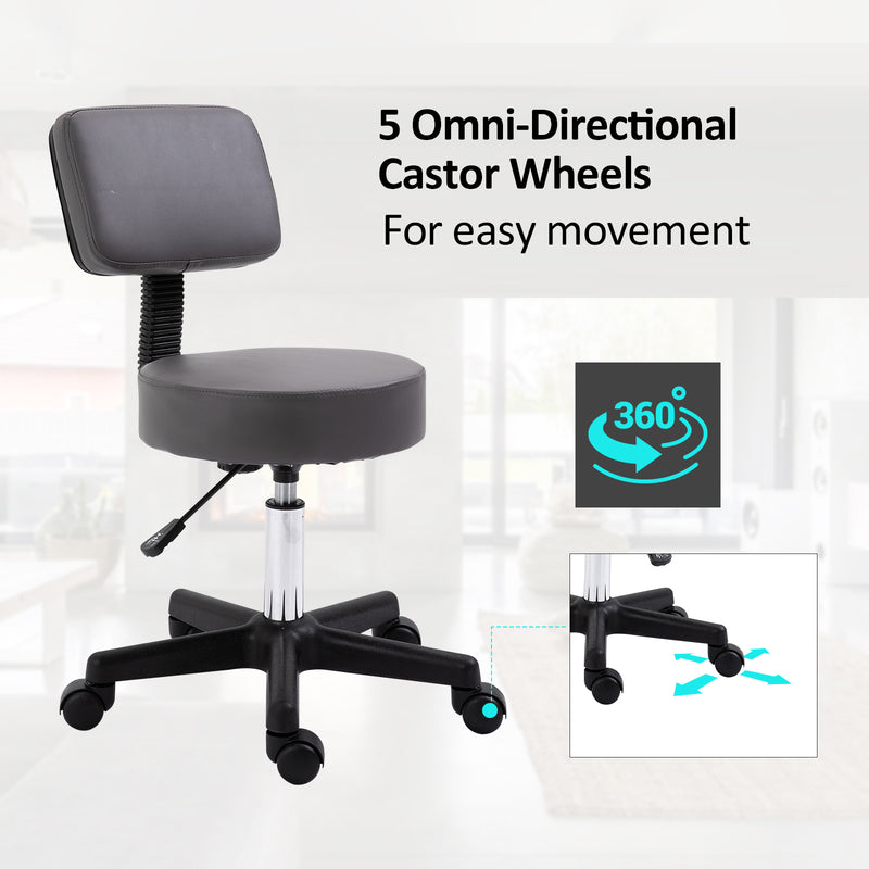 Grey salon stool with backrest – image 5