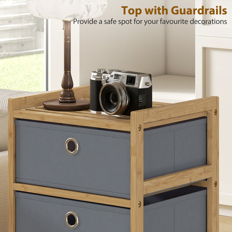HOMCOM Chest of Drawers, 3 Fabric Drawers Narrow Dresser with Bamboo Frame, Light Grey – view 5
