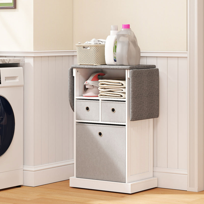 HOMCOM Ironing Board Cabinet on Wheels with Ironable and Foldable Top, Mobile Storage Cabinet with Ironing Board, White – view 10