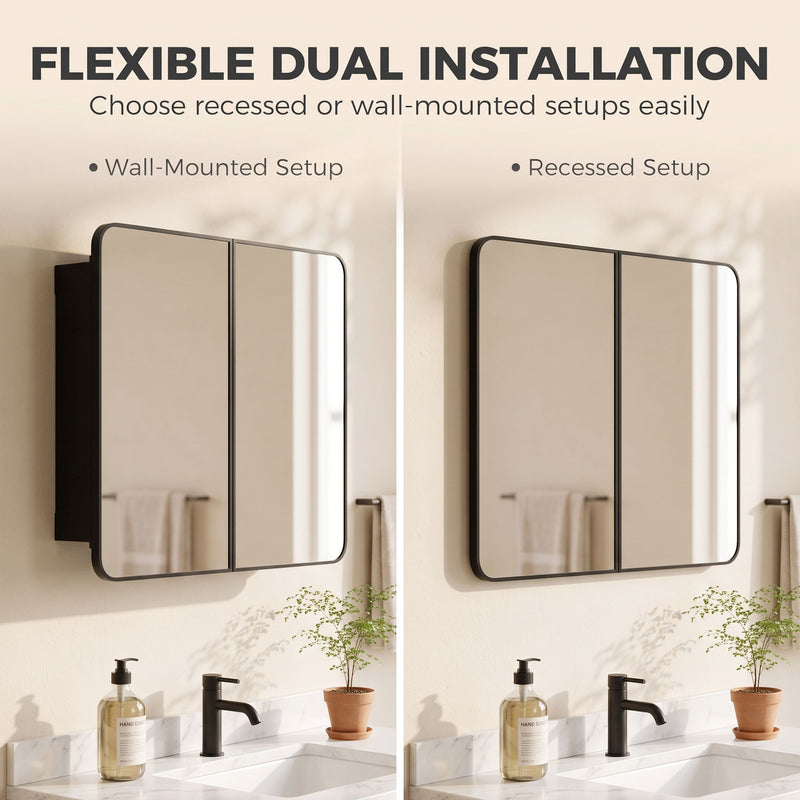 HOMCOM 76.2 x 11.6 x 61 cm Bathroom Mirror Cabinet, Wall Cabinet with Adjustable Shelves, Wall-Mounted or Recessed – view 5