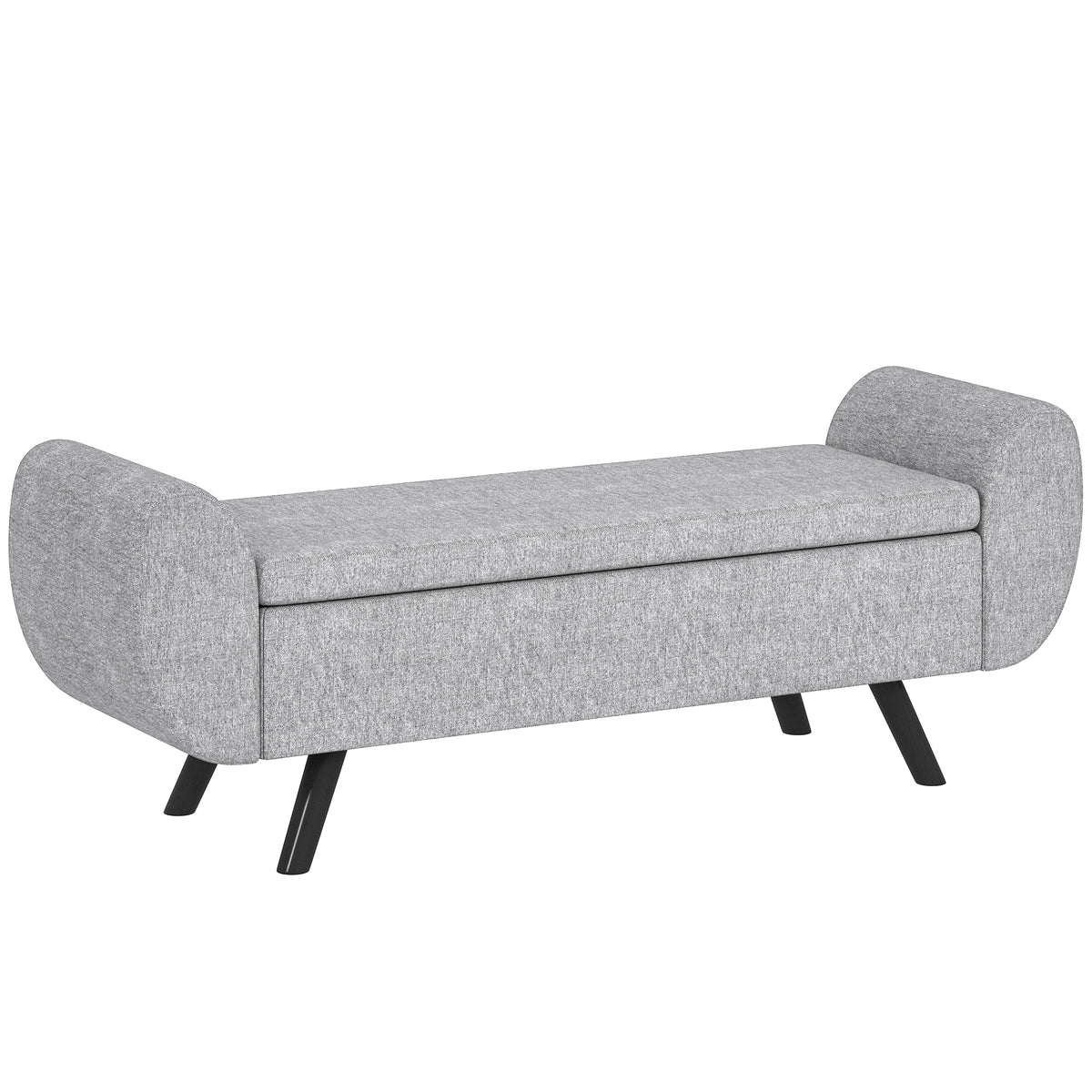 132 cm Linen-Look Storage Bench with Armrests – Dark Grey