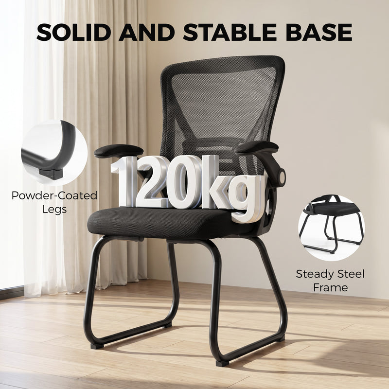 HOMCOM Office Chair, Ergonomic Desk Chair No Wheels with Mesh Backrest and Steel Legs for Home Conference Room, Black – view 7