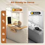 Anti-Slip Sofa Armrest Tray, Bamboo Sofa Arm Tray with 360Â° Phone Holder and Removable Cup Holder, Natural
