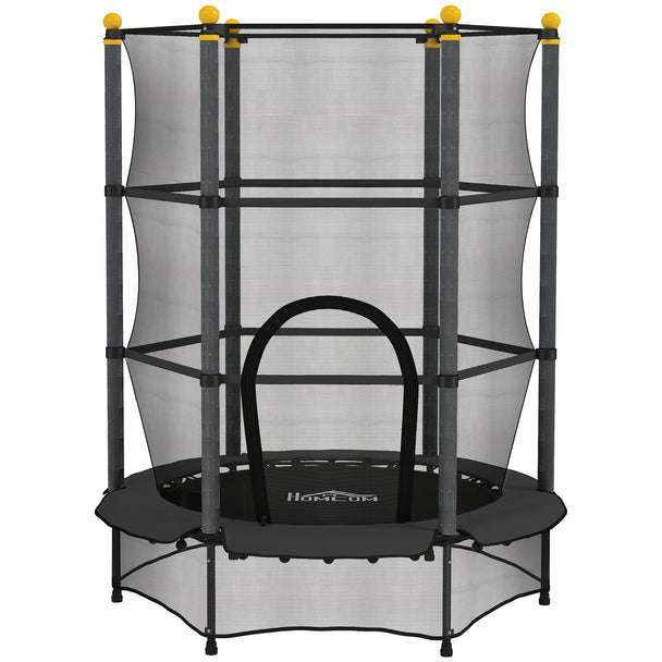 Black 4.6ft kids trampoline with enclosure net, padded poles and zipped door