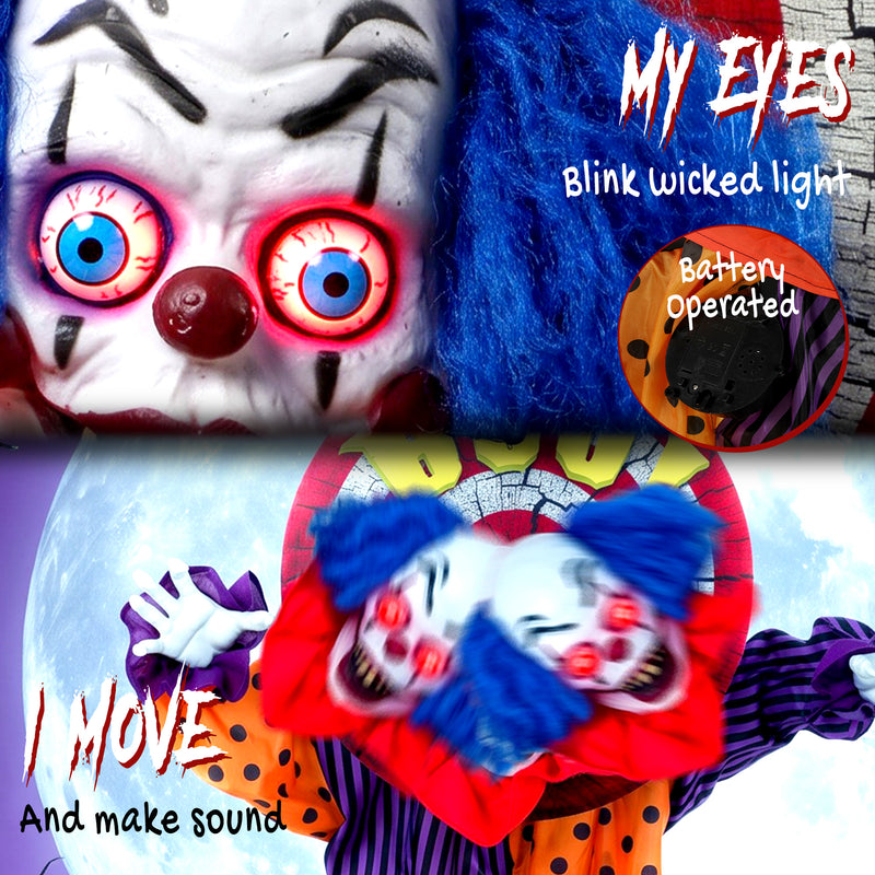 167cm Animated Clown with Rotating Head, Glowing Eyes & Sound – image 4 of 9