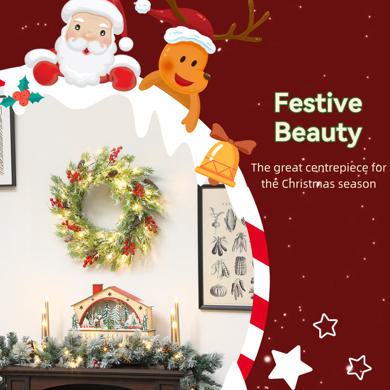 60cm Pre-Lit Christmas Wreath displayed on a wall or door