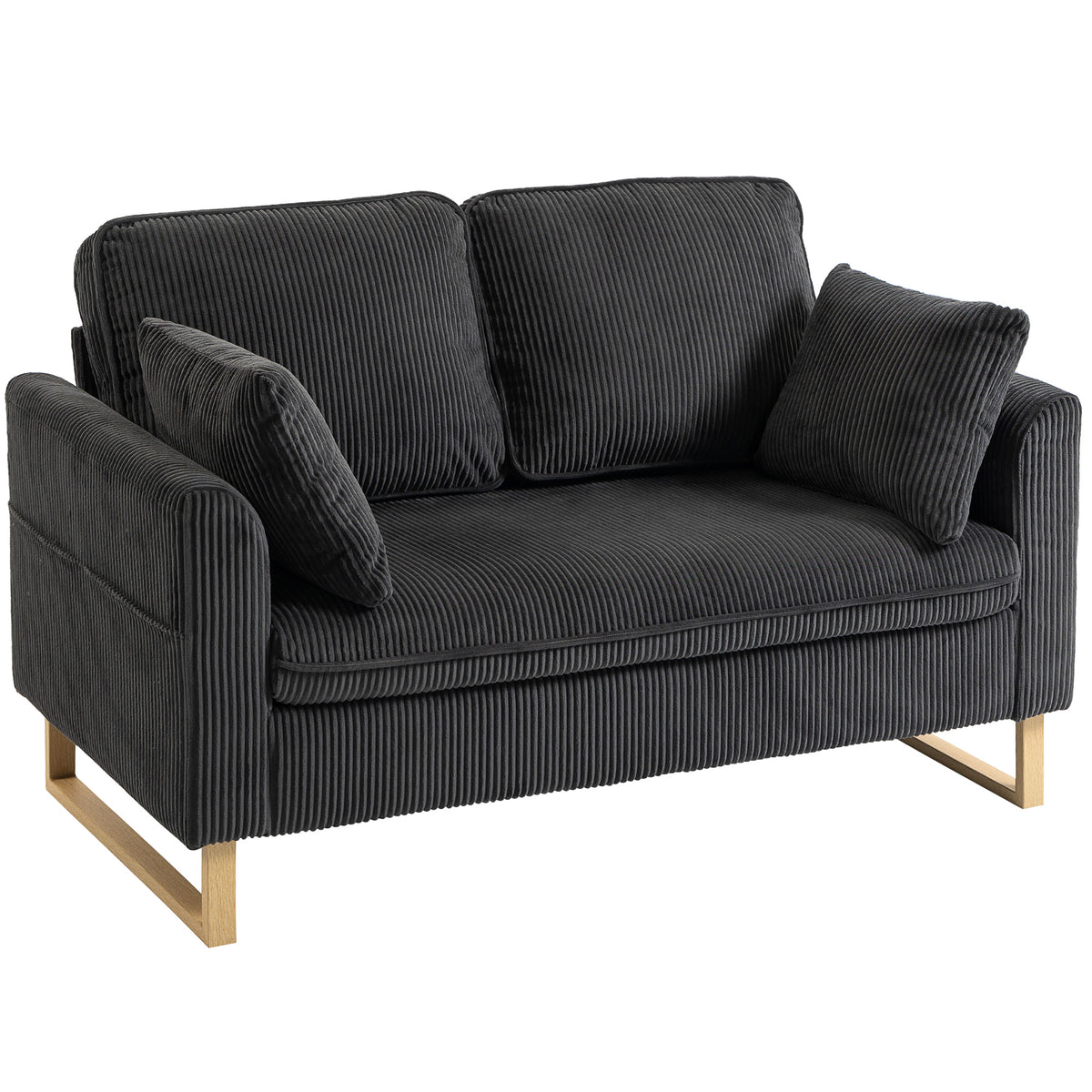 140 cm Corduroy 2-Seater Sofa with Pocket Springs – Dark Grey