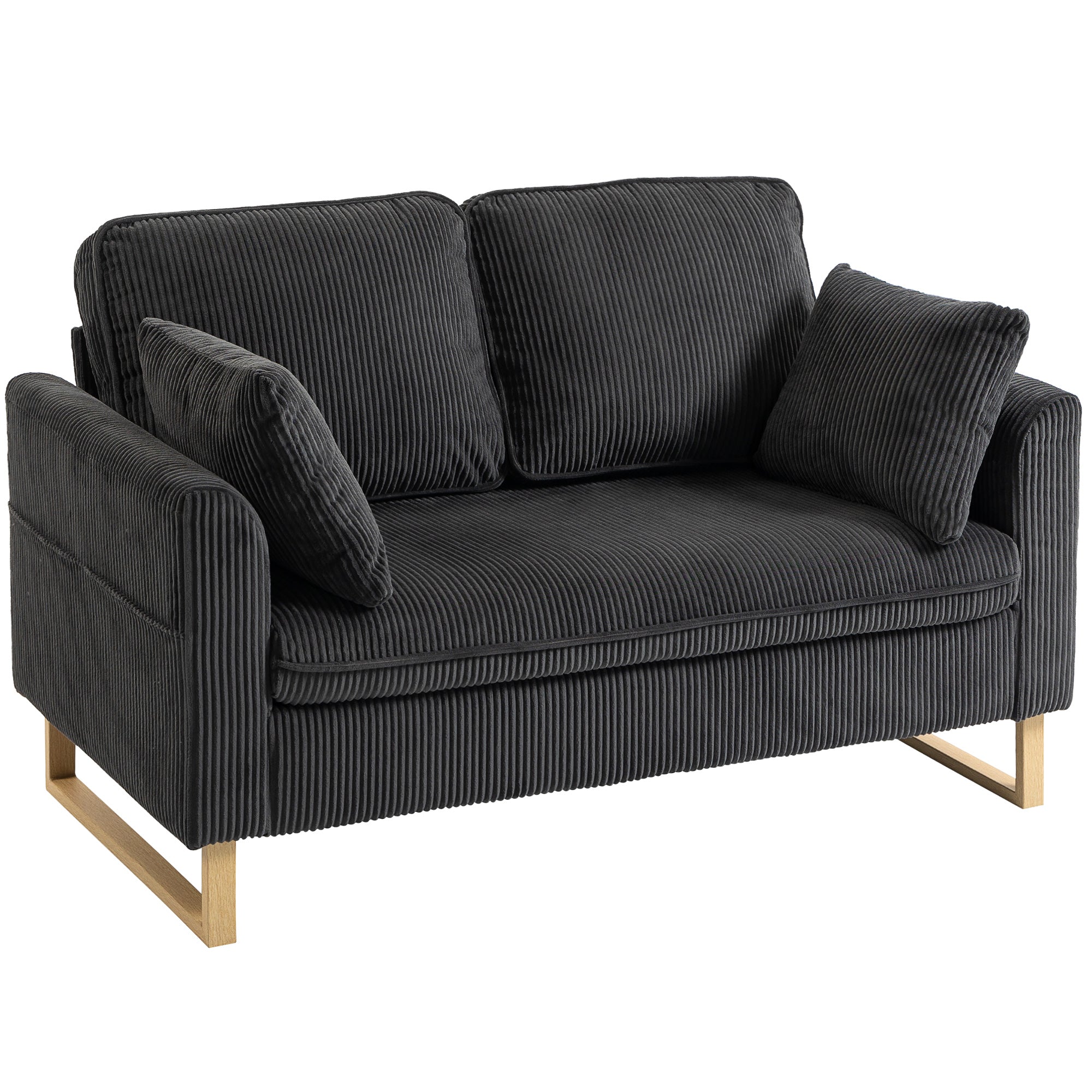 2 Seater Sofa, 140 cm Loveseat Sofa with Spring Cushions, Metal Legs, 2 Pillows, Dark Grey