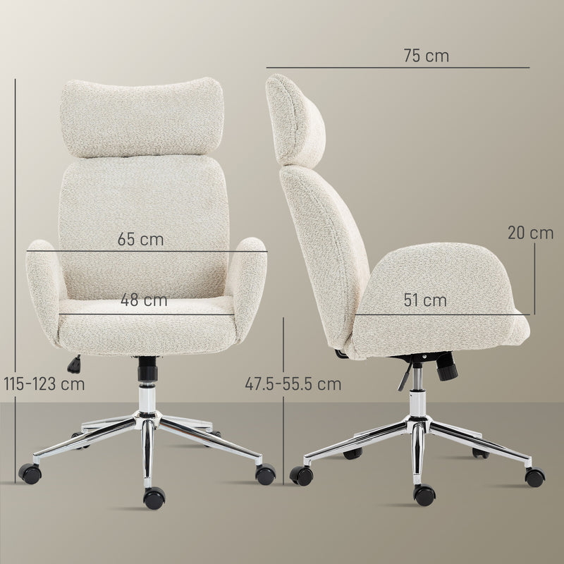 HOMCOM Office Chair with Adjustable Headrest, Spring Pack, Curved Line, Boucle Fabric - Pale Grey – view 3